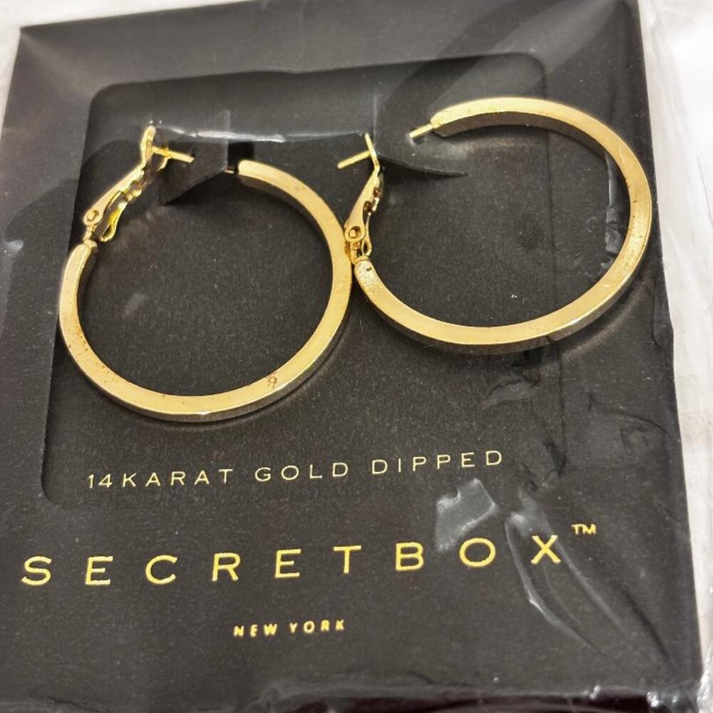 Secret Box 14 karat Gold Dipped Hoop Earrings for Pierced Ears NWT